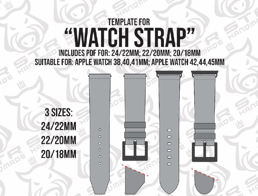 Выкройка кожане ремешки для Apple Watch (18/20 , 20/22, 22/24)